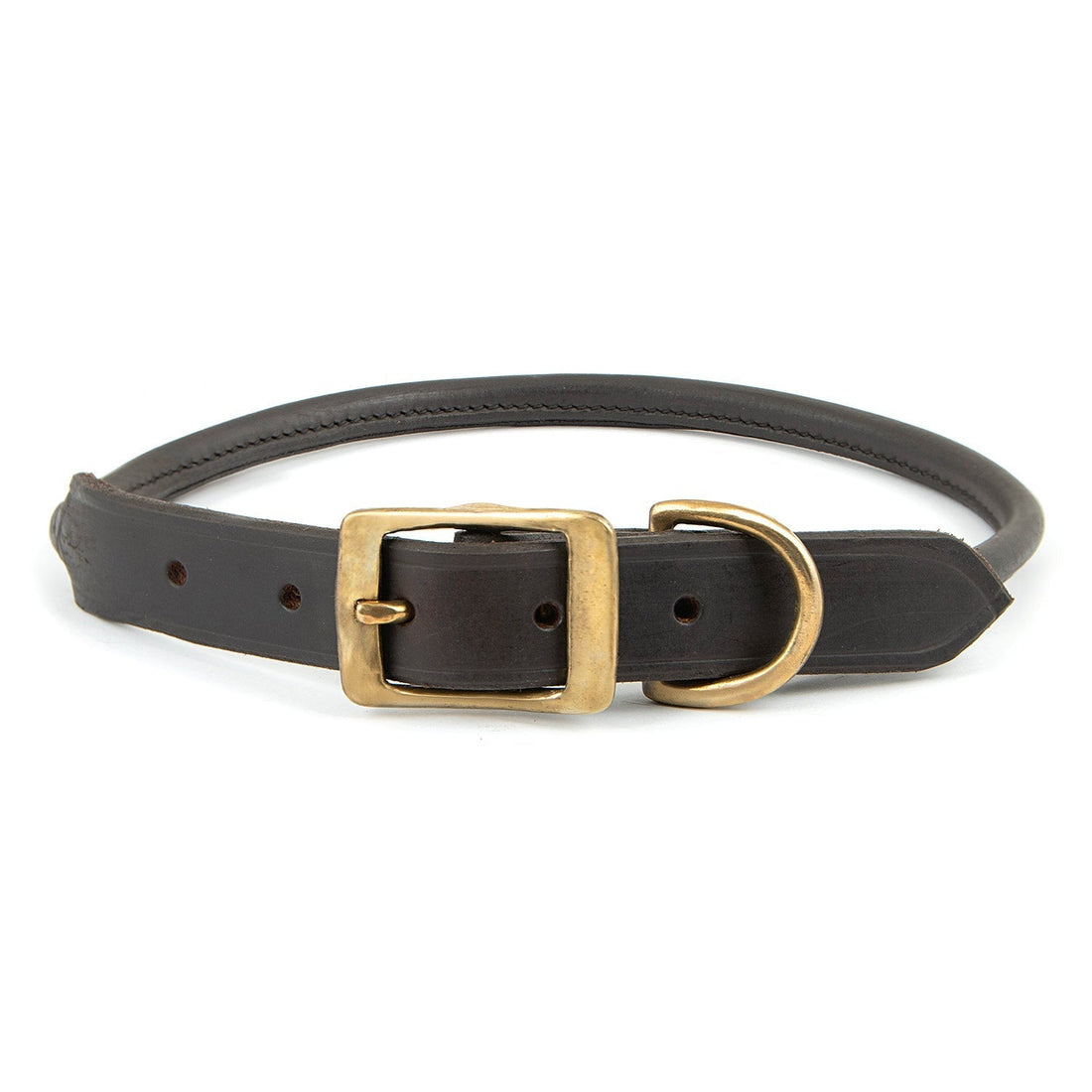 Rolled leather dog collar with brass hardware