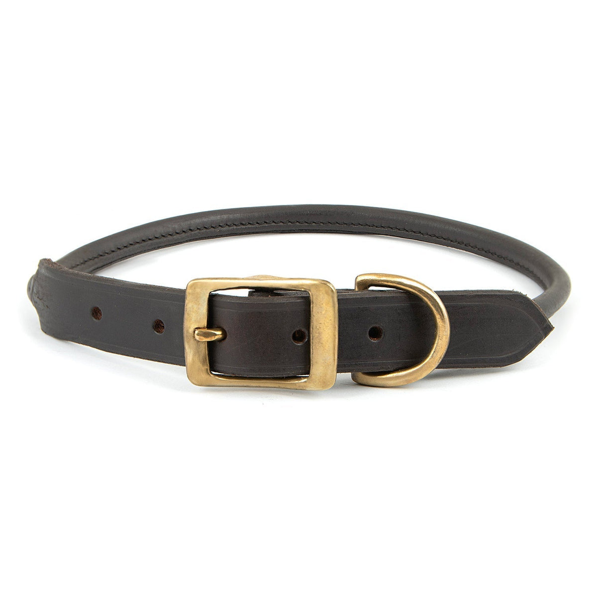 Rolled leather dog collar with brass hardware