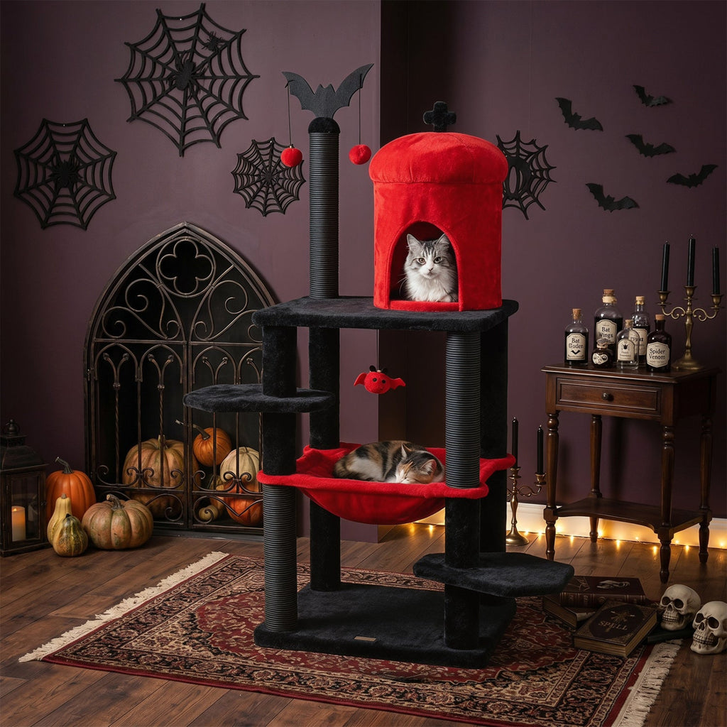 Gothic Cat Tree with Spider Toy (51")