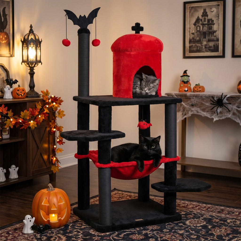 Gothic Cat Tree with Spider Toy (51")