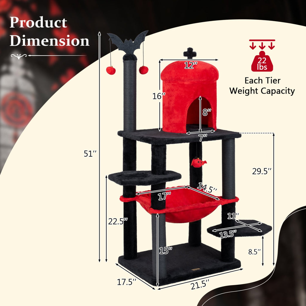 Gothic Cat Tree with Spider Toy (51")