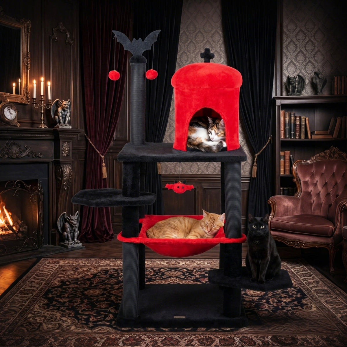 Gothic Cat Tree with Spider Toy (51")