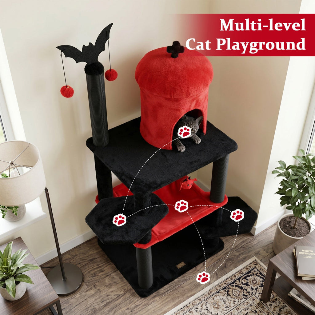 Gothic Cat Tree with Spider Toy (51")