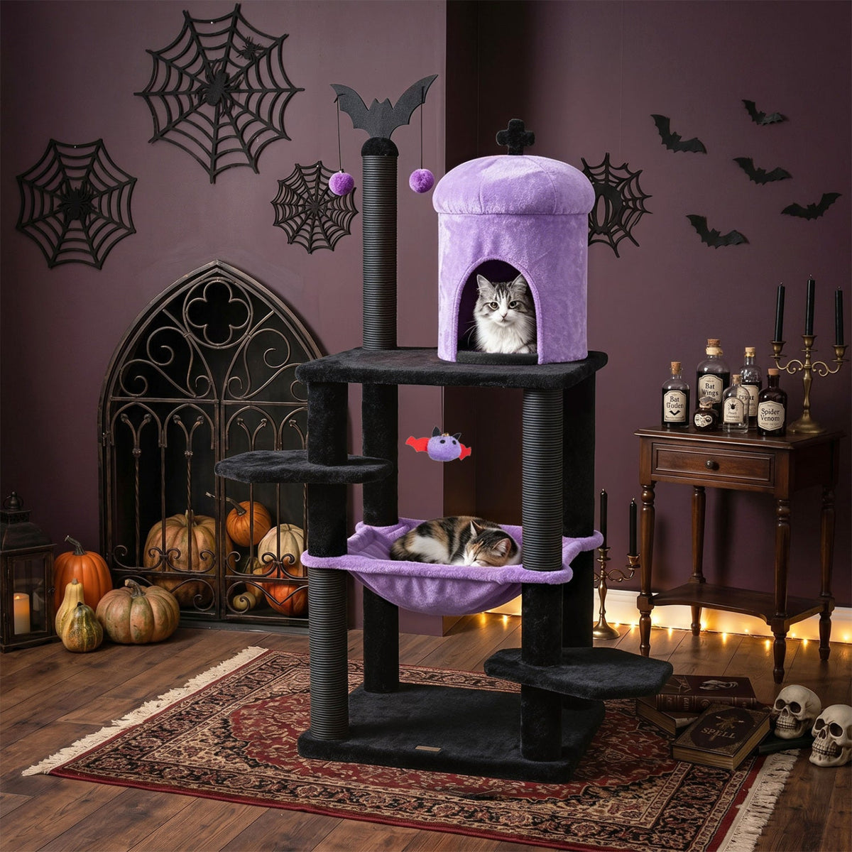 Gothic Cat Tree with Spider Toy (51")
