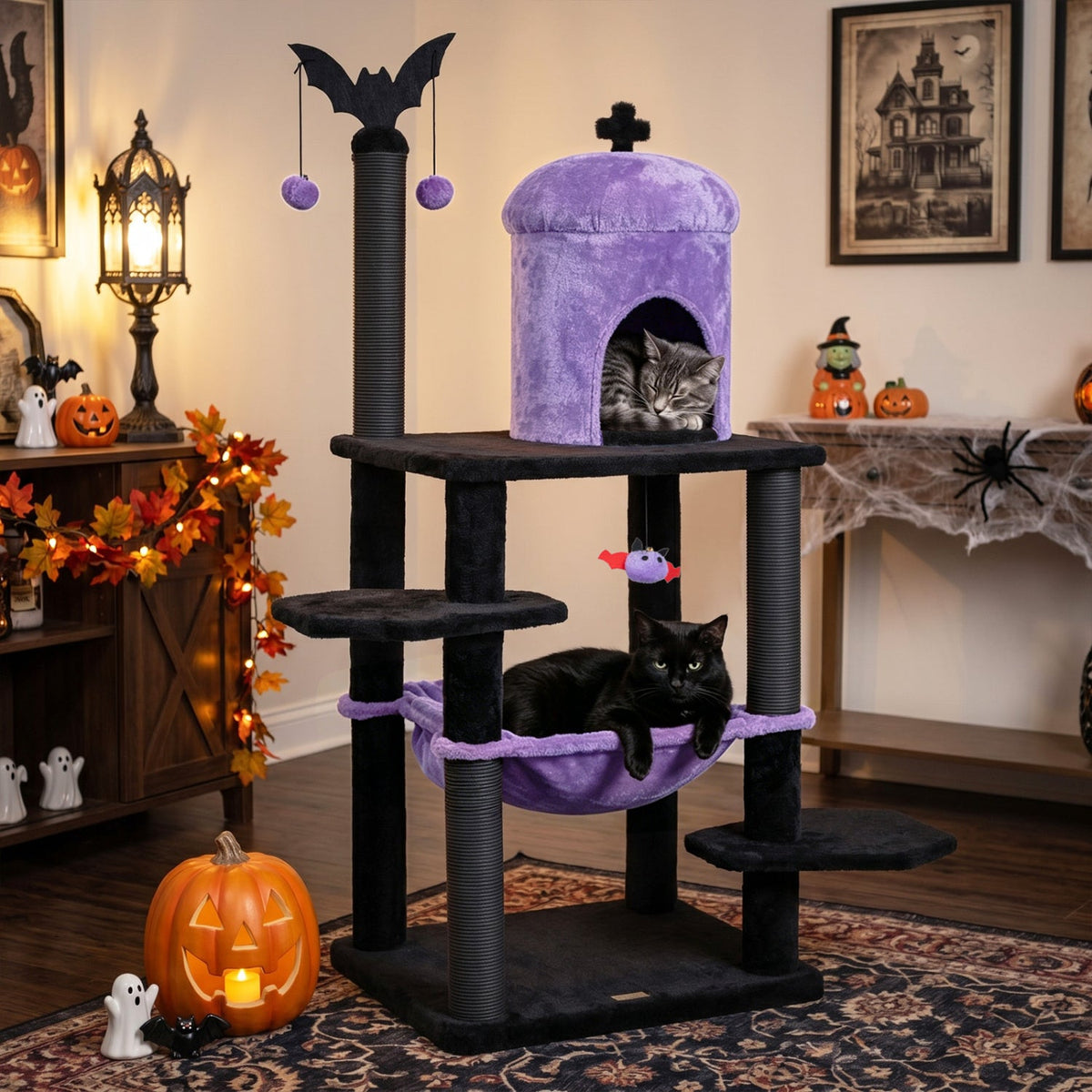 Gothic Cat Tree with Spider Toy (51")