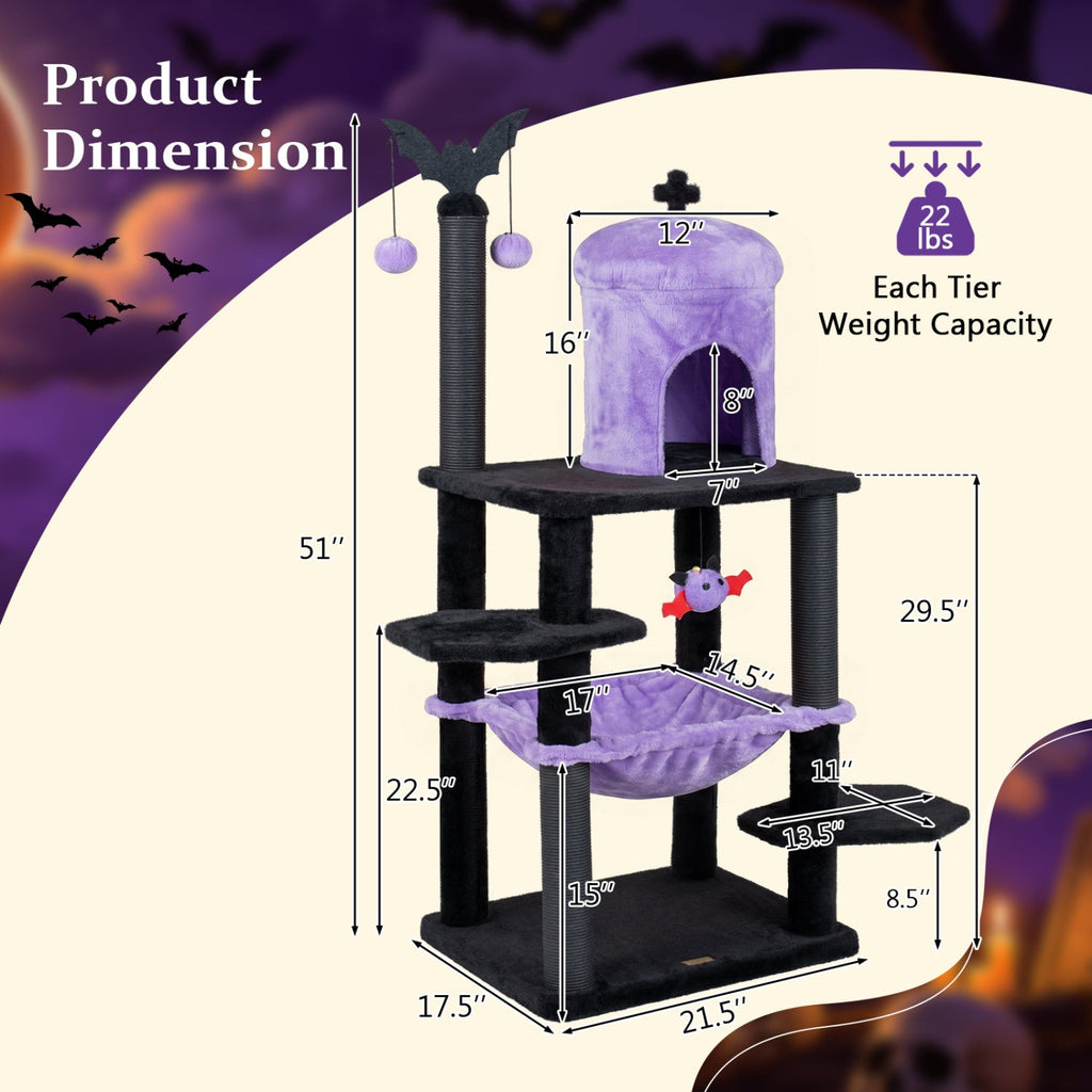 Gothic Cat Tree with Spider Toy (51")