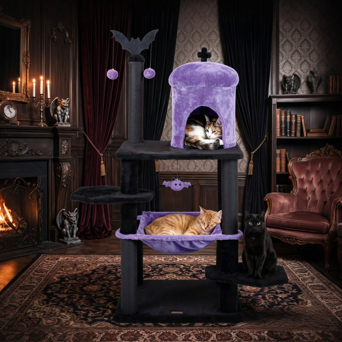 Gothic Cat Tree with Spider Toy (51")