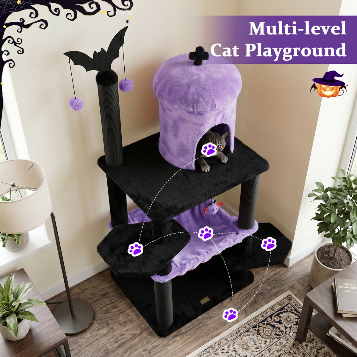 Gothic Cat Tree with Spider Toy (51")