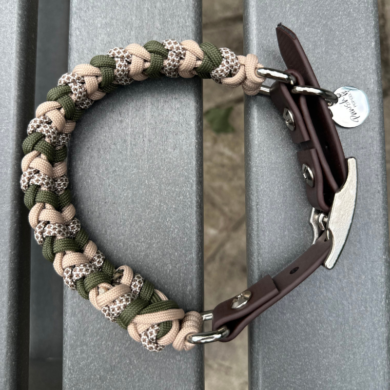 Olive & Tan Hand-Braided Dog Collar