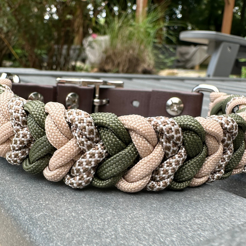Olive & Tan Hand-Braided Dog Collar