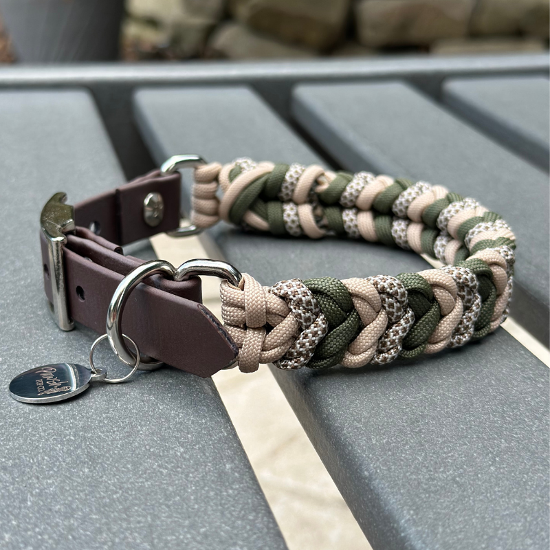 Olive & Tan Hand-Braided Dog Collar
