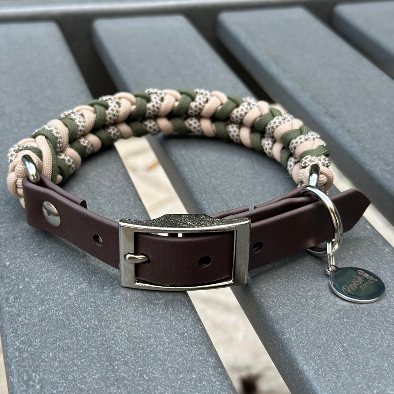 Olive & Tan Hand-Braided Dog Collar