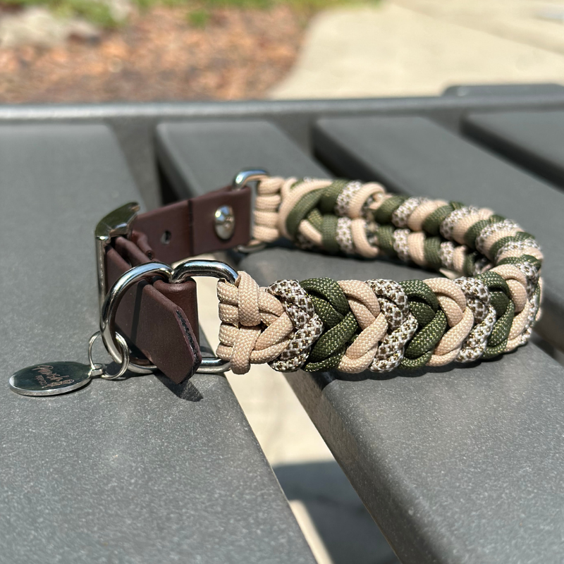 Olive & Tan Hand-Braided Dog Collar