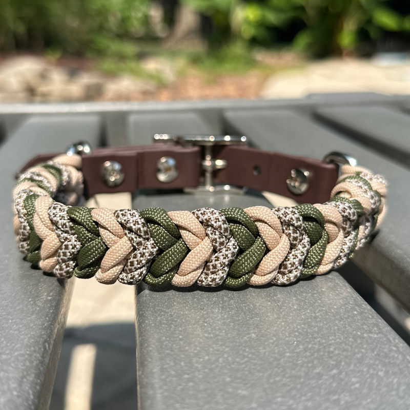 Olive & Tan Hand-Braided Dog Collar